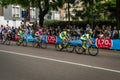 Milan, Italy 31 May 2015; Group of Professional Cyclists in Milan accelerate and prepare the final sprint Royalty Free Stock Photo